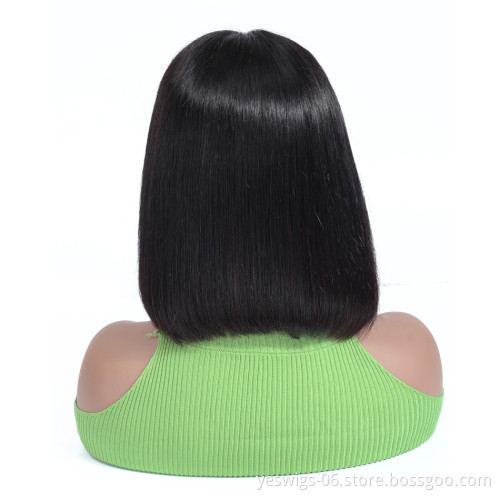 Natural Color Human Hair Bob Cut Wigs Silky Straight Malaysian Virgin Single Donor Hair Wig Hand Tied Lace 13*4 Frontal Bob Wig